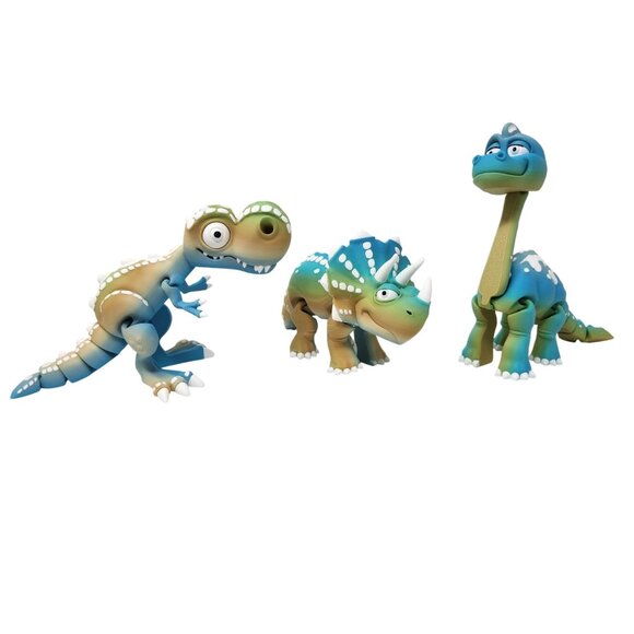 Set Of 3 Cartoon Dinosaur Figures T-Rex Triceratops Brachiosaurus 3d Printed (n) - Picture 1 of 16